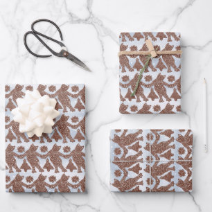 Dancing Gingerbread Cats Gift Wrap (on white)
