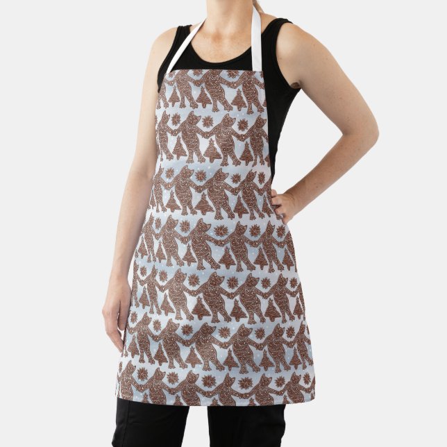 Dancing Gingerbread Cats (snow design) on Apron (Insitu)