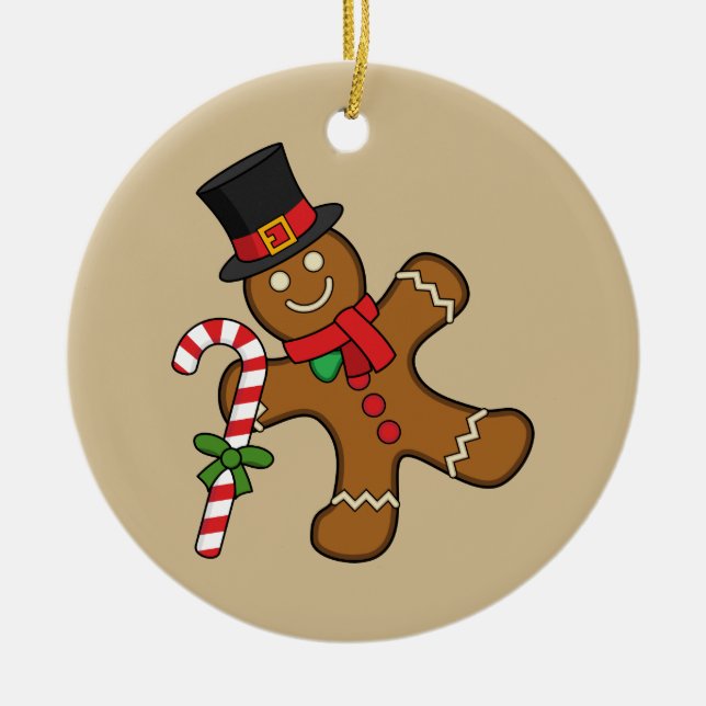 Dancing Gingerbread Man Ceramic Ornament (Front)