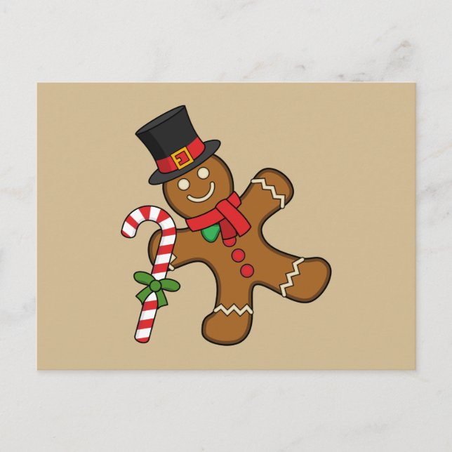 Dancing Gingerbread Man Holiday Postcard (Front)