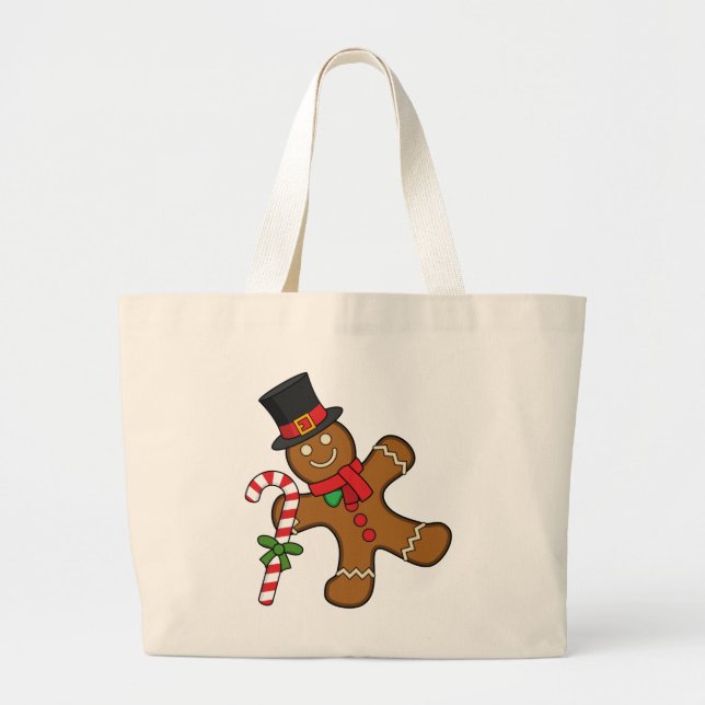 Dancing Gingerbread Man Large Tote Bag (Front)