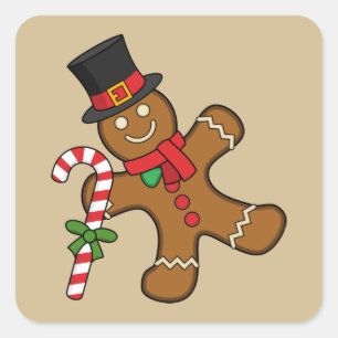 Dancing Gingerbread Man Square Sticker