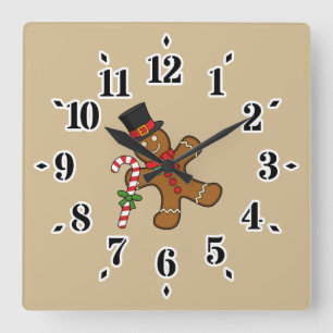 Dancing Gingerbread Man Square Wall Clock