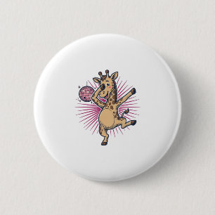 Dancing Giraffe Disco Ball Vintage Engraving Shirt 2 Inch Round Button