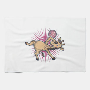 Dancing Giraffe Disco Ball Vintage Engraving Shirt Kitchen Towel