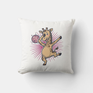 Dancing Giraffe Disco Ball Vintage Engraving Shirt Throw Pillow