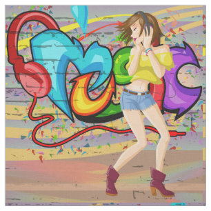 Dancing Girl 2 Music Graffiti Wall Fabric