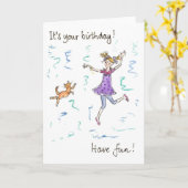 Dancing Girl Birthday Card (Yellow Flower)