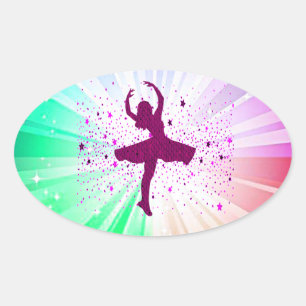 Dancing girl glossy oval stickers for kids.