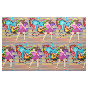 Dancing Girl Music Graffiti Wall Fabric