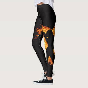 Dancing Girls In Heart Shape Fire On Black Legging