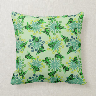 Dancing Green Flowers Throw Pillow