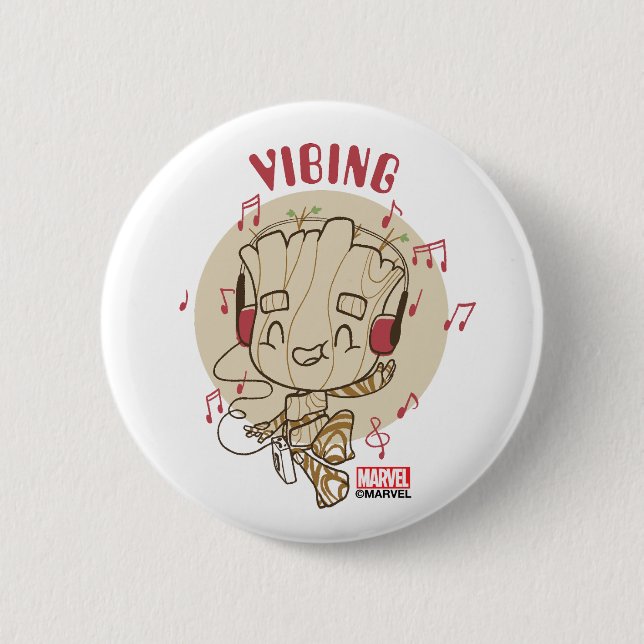 Dancing Groot Vibing With Headphones 2 Inch Round Button (Front)