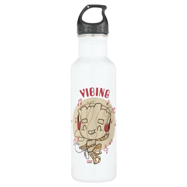 Dancing Groot Vibing With Headphones 710 Ml Water Bottle (Front)