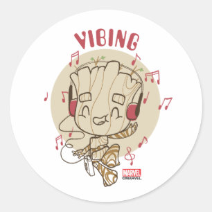 Dancing Groot Vibing With Headphones Classic Round Sticker