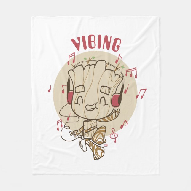 Dancing Groot Vibing With Headphones Fleece Blanket (Front)