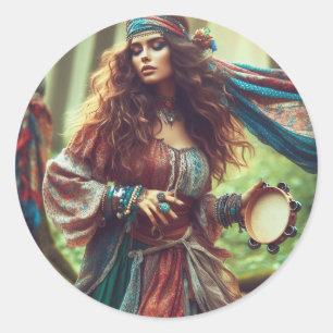 DANCING GYPSI CLASSIC ROUND STICKER