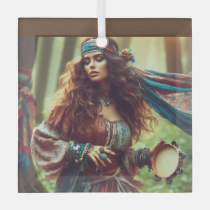 DANCING GYPSI  GLASS ORNAMENT