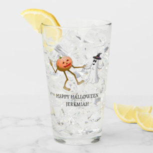 Dancing Halloween Pumpkin and Ghost Glass