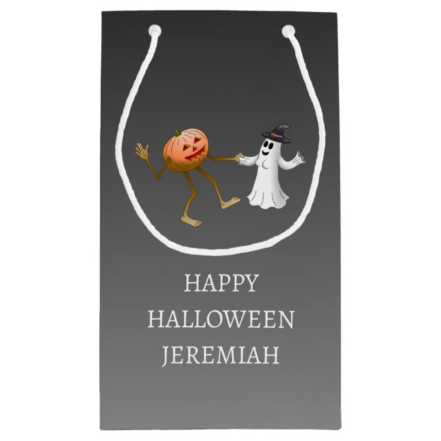 Dancing Halloween Pumpkin and Ghost Small Gift Bag (Back)