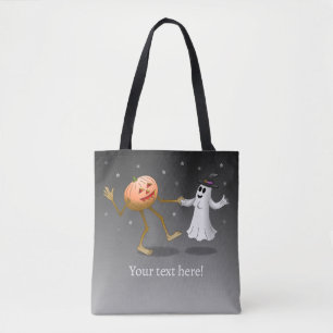 Dancing Halloween Pumpkin and Ghost Tote Bag