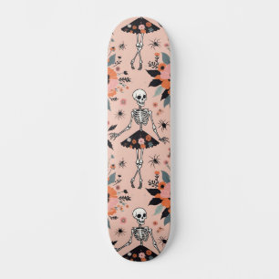 Dancing Halloween Skeleton In A Floral Skirt Skateboard