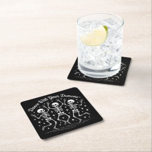 Dancing Halloween Skeletons Square Paper Coaster