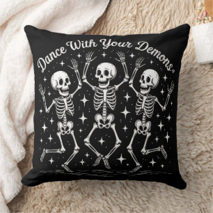 Dancing Halloween Skeletons Throw Pillow