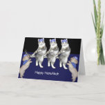 Dancing Hanukkah Kitties Holiday Card<br><div class="desc">Dogs bow to the mighty HanukKAT. Cut the Hanukkah Cats dancing.</div>