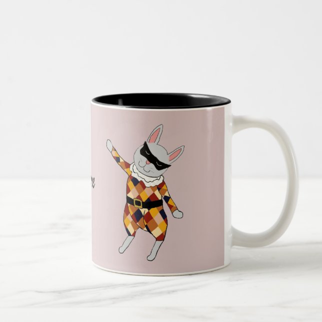 Dancing Harlequin Bunny Customizable Mug (Right)