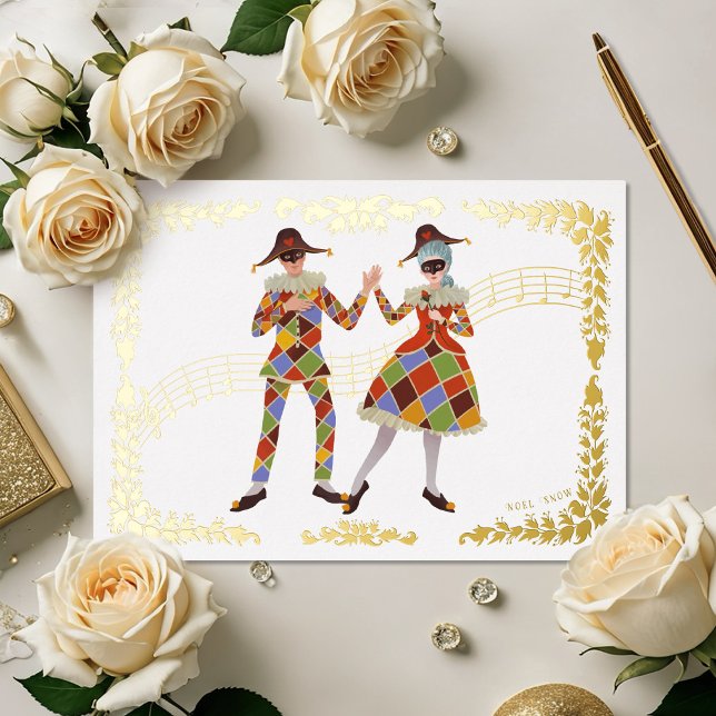 Dancing Harlequins (White) Foil Holiday Card (Creator Uploaded)