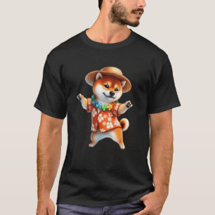 Dancing Hawaiian Corgi with Tropical Flowers Dog L T-Shirt