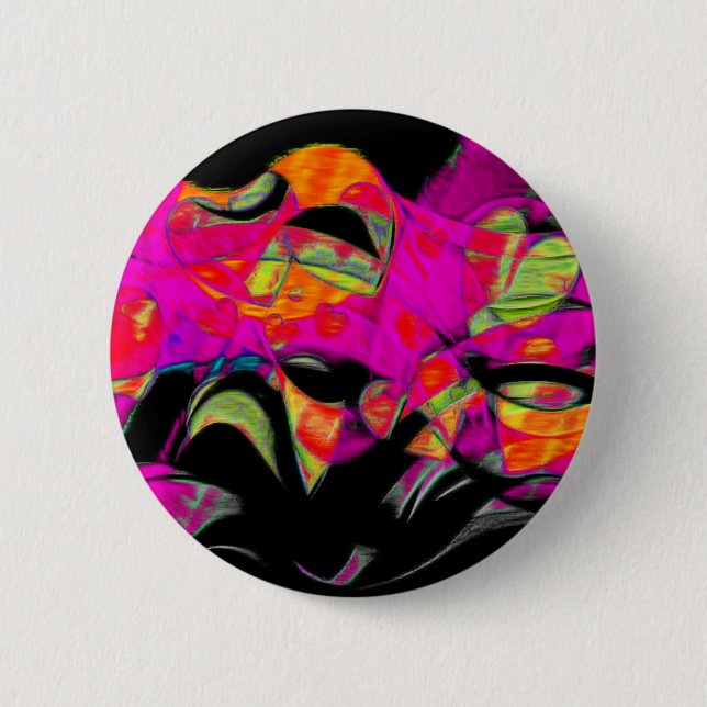 Dancing Hearts on Black Chiffon 2 Inch Round Button (Front)