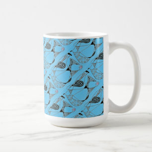 "Dancing Hen on Blue Tiled" Abstract Design Mug