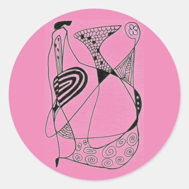 "Dancing Hen on Pink" Abstract Design Sticker (Front)