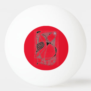 "Dancing Hen on red" Abstract Ping Pong Ball