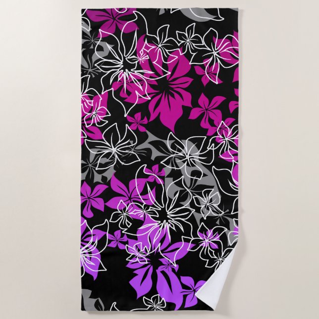 Dancing Hibiscus Hawaiian Violet Blend Beach Towel (Front)
