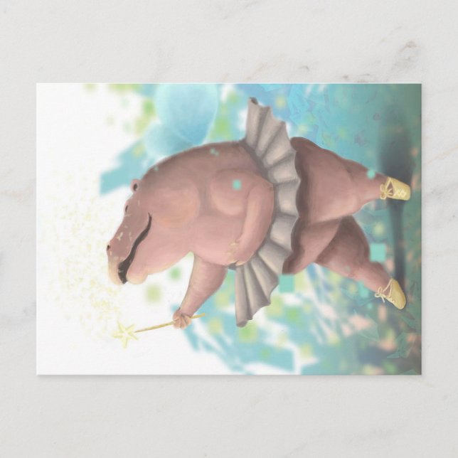 Dancing hippo announcement postcard (Front)