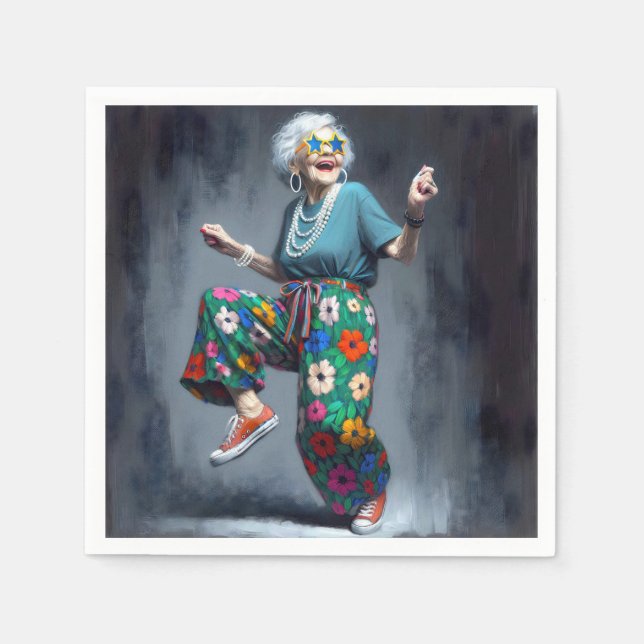 Dancing Hipster Grandma Napkin (Front)
