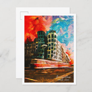 Dancing House Prague Czech Beautiful Oil Paint  Postcard