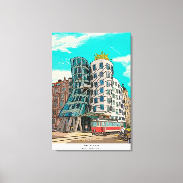 Dancing House Prague Czech Republic Whimsical Art Canvas Print (Front)
