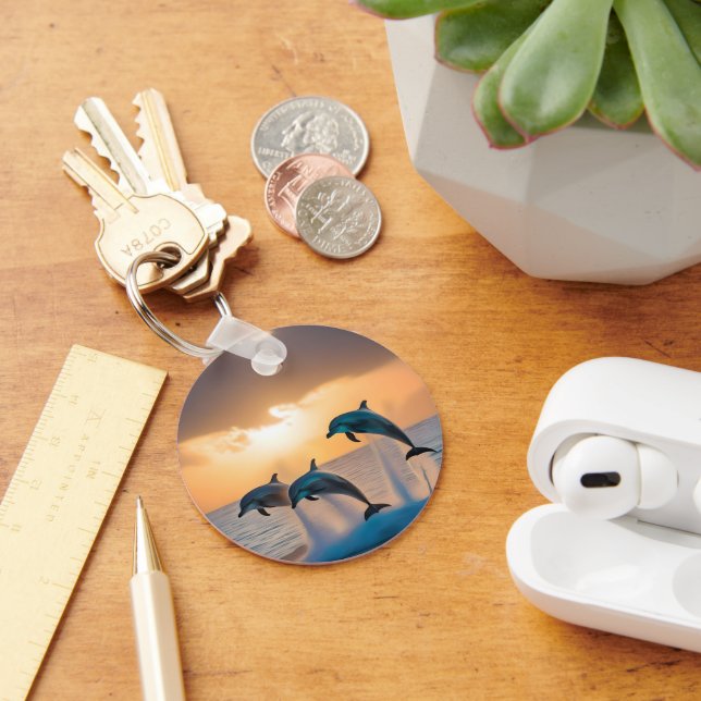 Dancing in the Dusk: Three Dolphins Leaping  Keychain (Desk)