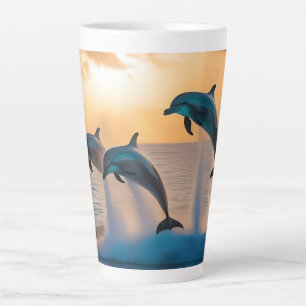 Dancing in the Dusk: Three Dolphins Leaping  Latte Mug