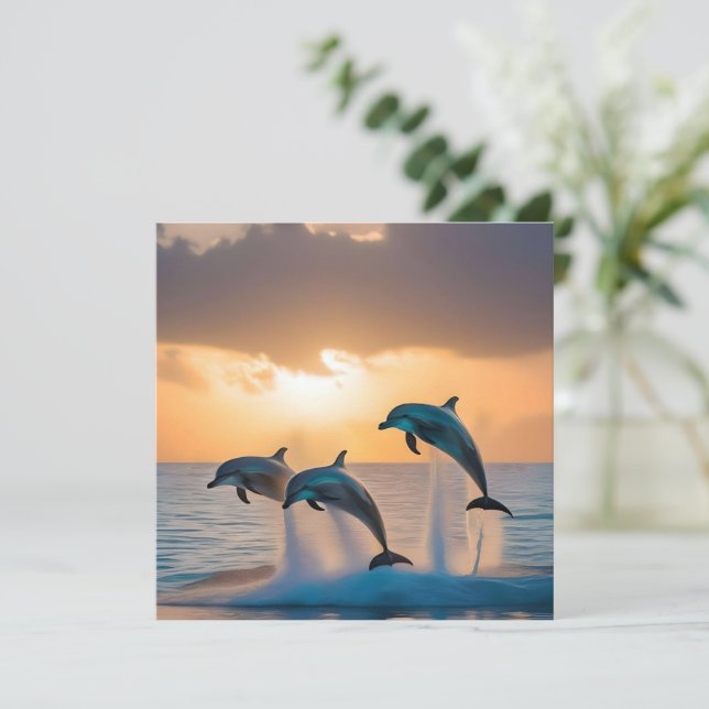 Dancing in the Dusk: Three Dolphins Leaping  Save The Date (Standing Front)