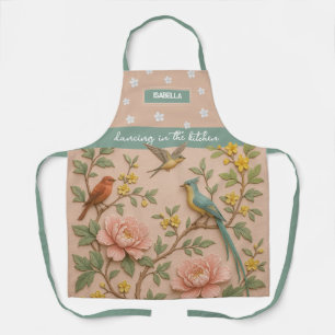 "Dancing in the kitchen" Chinese birds Peonies Apron