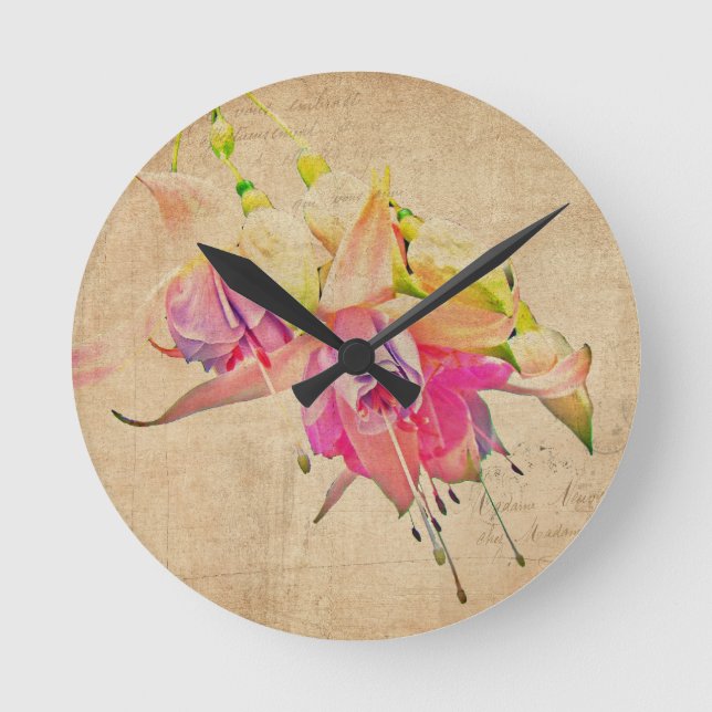 Dancing In The Wind - Fuchsia Flowers Round Clock (Front)