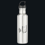 Dancing Initials Stainless Steel Water Bottle<br><div class="desc">Water Bottle.  Initials. Black script.</div>