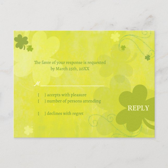 Dancing Irish Shamrocks Wedding RSVP Invitation Postcard (Front)