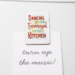 Dancing Is Highly Encouraged In This Kitchen Magnet<br><div class="desc">Dancing Is Highly Encouraged In This Kitchen Magnet - Turn you kitchen into a dance floor as you moonwalk your way across the room to cook, entertain or just to let your hair down after a hard day. This very funky typography magnet is especially made for your kitchen. Featuring retro...</div>