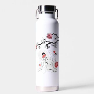 Dancing Japan geisha and Red Flower Water Bottle